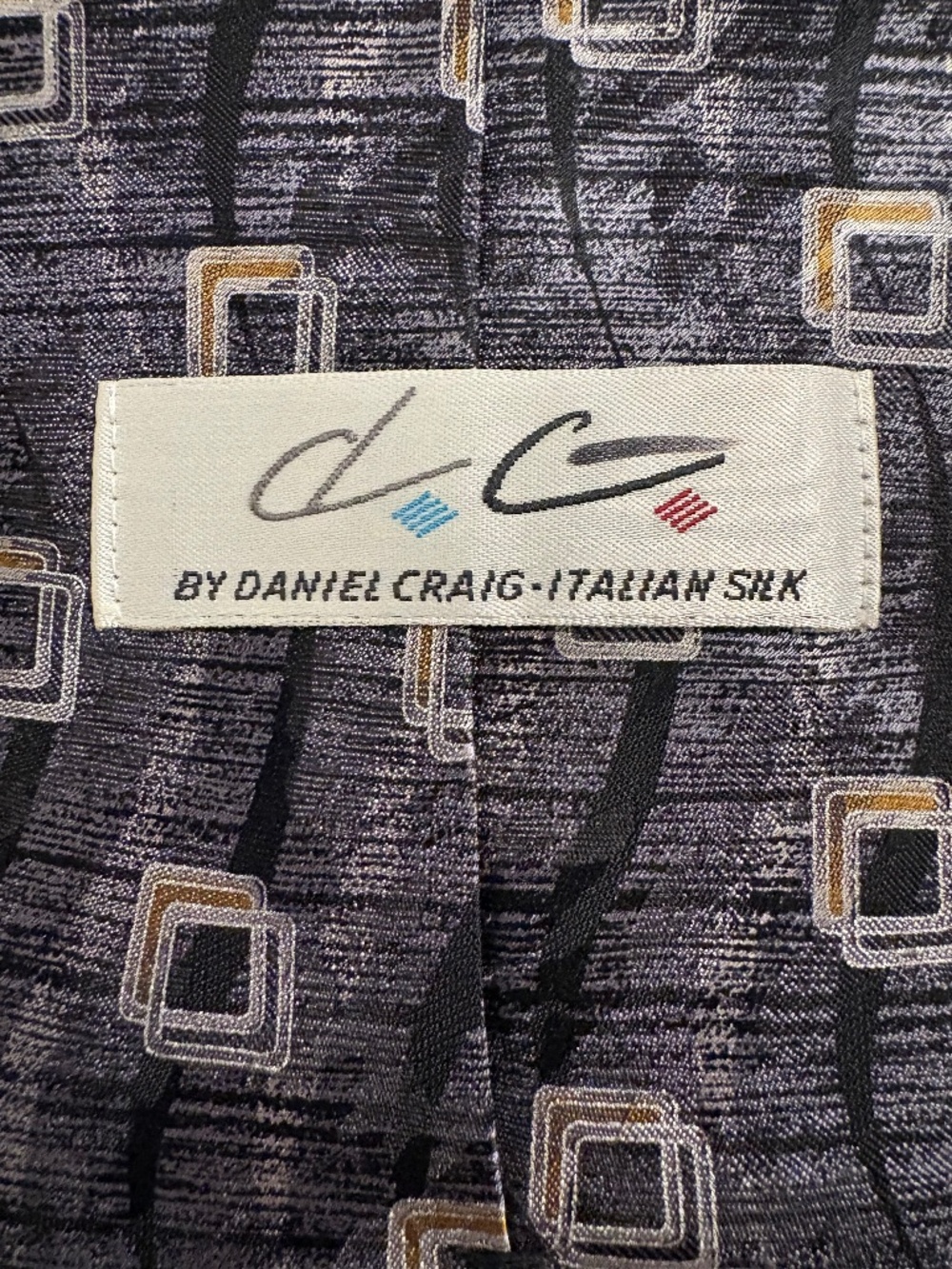 Vintage Daniel Craig Italian Silk Geometric Tie 90s Retro Gray Wide
